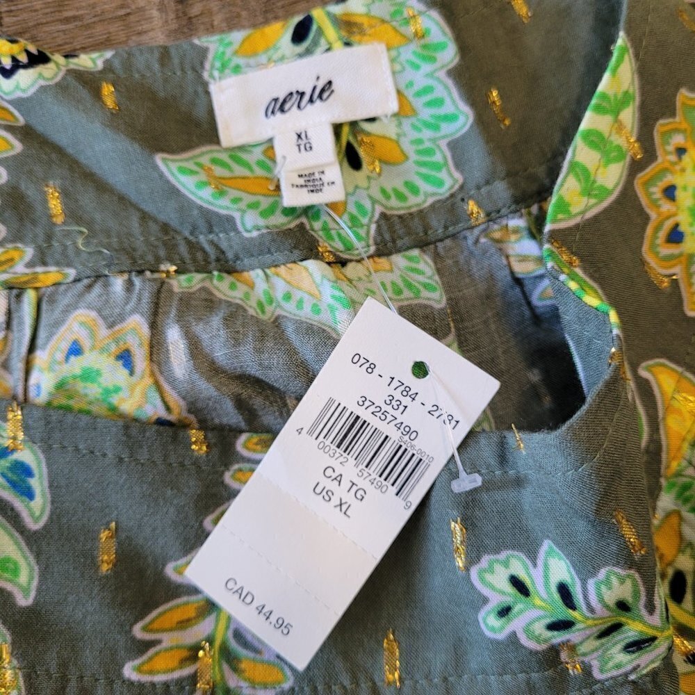 aerie Green Floral Print Tank Top with Lime Accents - Picture 6 of 9